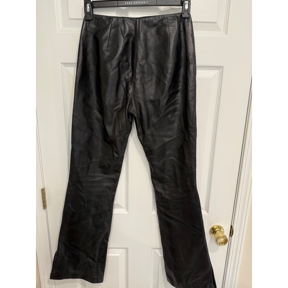 90s Black Leather Boot Cut Pants Mid Rise - Picture 6 of 6